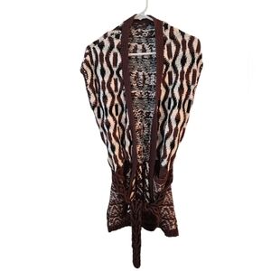 Anthropologie Brown and Cream Patterned Open Front Cardigan
